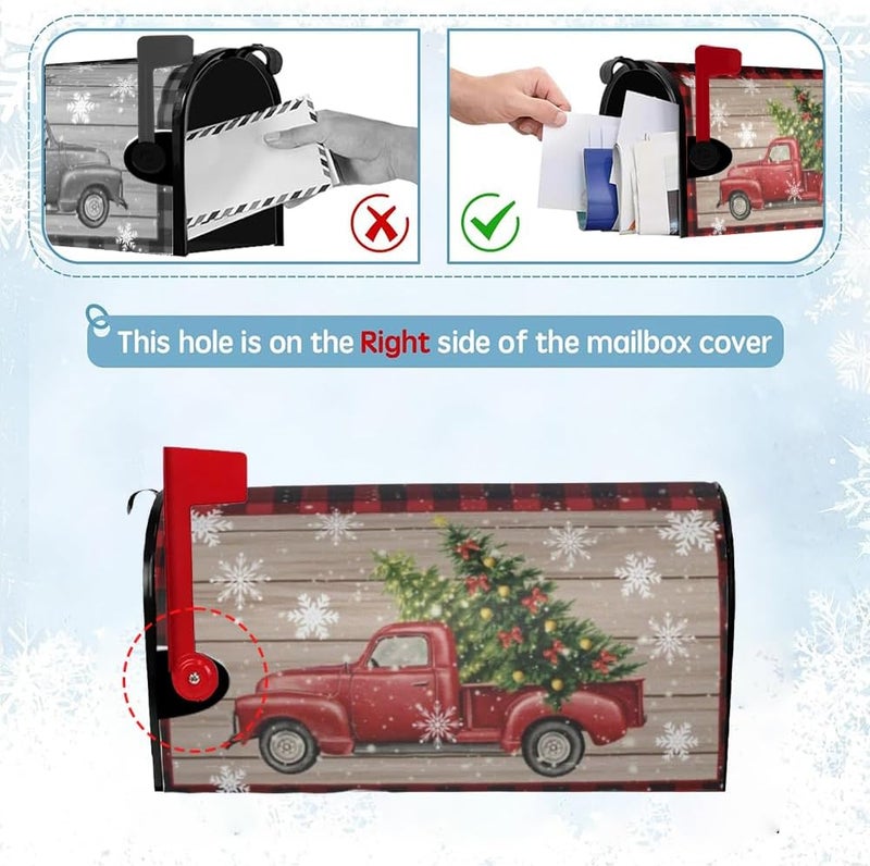 VBXNT Store Winter Christmas Red Truck Theme Mailbox Cover, Magnetic Waterproof Mailbox Wrap 18x21 Inch Standard Size, Snow Oxford Cloth Mailbox Decoration for Christmas, Thanksgiving, Winter Outdoor Garden - Image 5